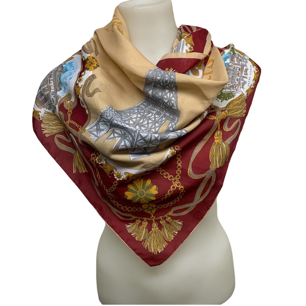 Vintage PARIS Landmark Eiffel Tower Souvenir Square Scarf Wrap - Picture 2 of 8